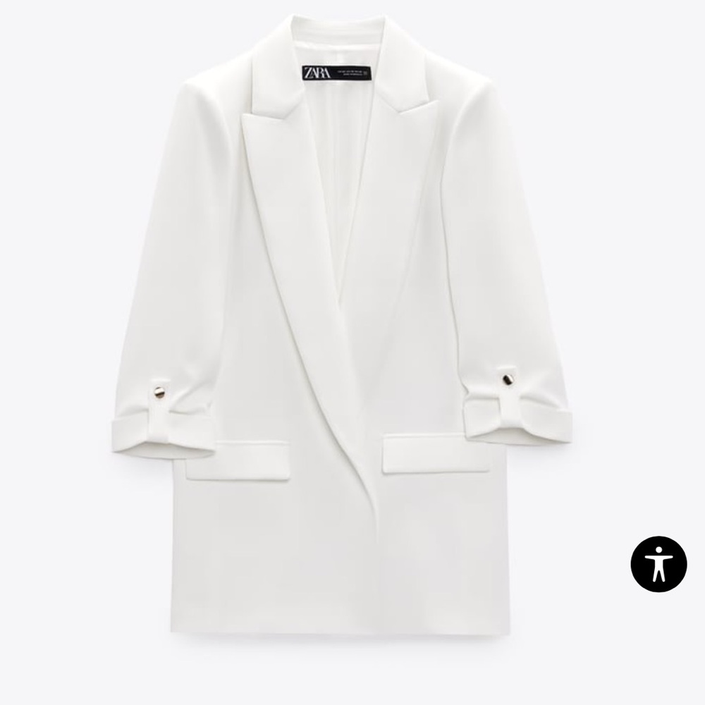 ZARA WHITE BLAZER WITH ROLLED UP SLEEVES